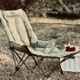Moon Foldable Camping Recliner with Footrest & Backrest – Modern Minimalist Fabric & Carbon Steel for Outdoor Patio