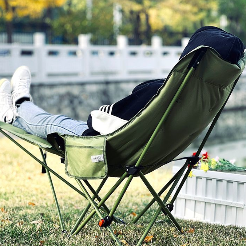 Moon Foldable Camping Recliner with Footrest & Backrest – Modern Minimalist Fabric & Carbon Steel for Outdoor Patio
