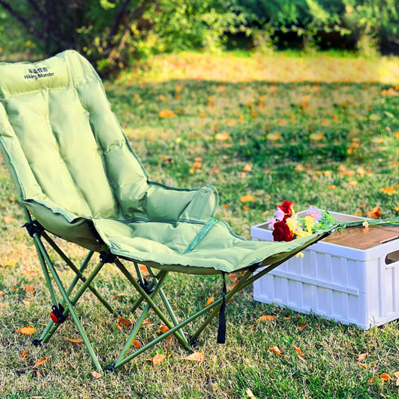 Moon Foldable Camping Recliner with Footrest & Backrest – Modern Minimalist Fabric & Carbon Steel for Outdoor Patio