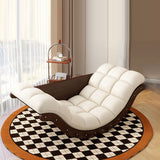 Contemporary Nordic Moon Boat Rocking Chair with Wood Frame — Faux Leather and Cotton-Linen Upholstery, Backrest Recliner for Living Room & Bedroom