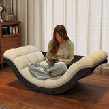 Contemporary Nordic Moon Boat Rocking Chair with Wood Frame — Faux Leather and Cotton-Linen Upholstery, Backrest Recliner for Living Room & Bedroom