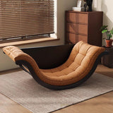 Contemporary Nordic Moon Boat Rocking Chair with Wood Frame — Faux Leather and Cotton-Linen Upholstery, Backrest Recliner for Living Room & Bedroom