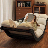 Contemporary Nordic Moon Boat Rocking Chair with Wood Frame — Faux Leather and Cotton-Linen Upholstery, Backrest Recliner for Living Room & Bedroom