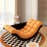 Contemporary Nordic Moon Boat Rocking Chair with Wood Frame — Faux Leather and Cotton-Linen Upholstery, Backrest Recliner for Living Room & Bedroom