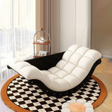 Contemporary Nordic Moon Boat Rocking Chair with Wood Frame — Faux Leather and Cotton-Linen Upholstery, Backrest Recliner for Living Room & Bedroom