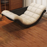 Contemporary Nordic Moon Boat Rocking Chair with Wood Frame — Faux Leather and Cotton-Linen Upholstery, Backrest Recliner for Living Room & Bedroom