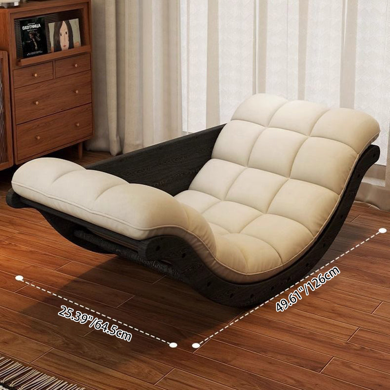 Contemporary Nordic Moon Boat Rocking Chair with Wood Frame — Faux Leather and Cotton-Linen Upholstery, Backrest Recliner for Living Room & Bedroom