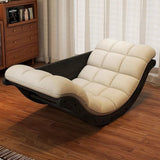 Contemporary Nordic Moon Boat Rocking Chair with Wood Frame — Faux Leather and Cotton-Linen Upholstery, Backrest Recliner for Living Room & Bedroom