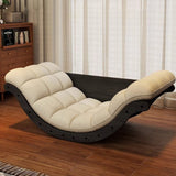 Contemporary Nordic Moon Boat Rocking Chair with Wood Frame — Faux Leather and Cotton-Linen Upholstery, Backrest Recliner for Living Room & Bedroom