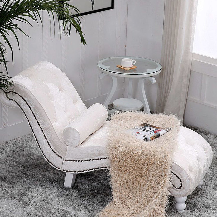 Luxurious European-Style Velvet and Leather Curved Chaise Lounge Recliner with Wooden Frame and Backrest – Perfect for Living Room or Bedroom