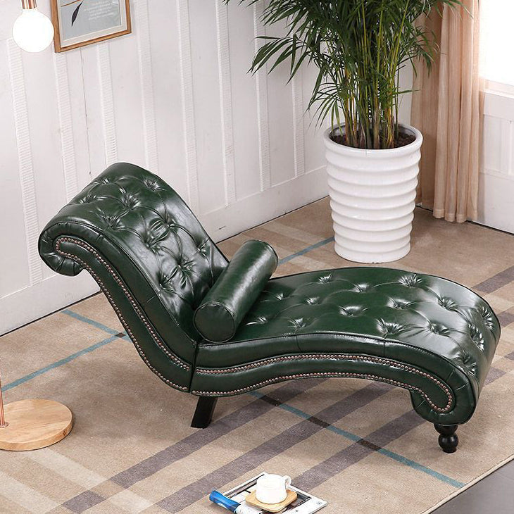 Luxurious European-Style Velvet and Leather Curved Chaise Lounge Recliner with Wooden Frame and Backrest – Perfect for Living Room or Bedroom