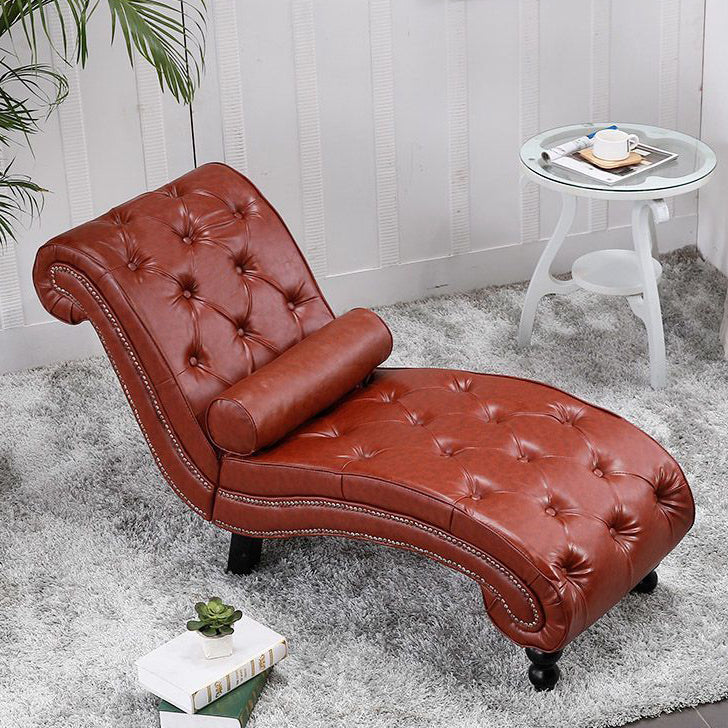 Luxurious European-Style Velvet and Leather Curved Chaise Lounge Recliner with Wooden Frame and Backrest – Perfect for Living Room or Bedroom