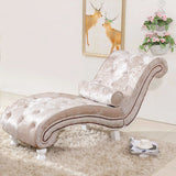 Luxurious European-Style Velvet and Leather Curved Chaise Lounge Recliner with Wooden Frame and Backrest – Perfect for Living Room or Bedroom