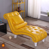 Luxurious European-Style Velvet and Leather Curved Chaise Lounge Recliner with Wooden Frame and Backrest – Perfect for Living Room or Bedroom