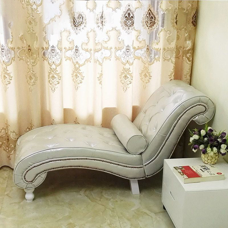 Luxurious European-Style Velvet and Leather Curved Chaise Lounge Recliner with Wooden Frame and Backrest – Perfect for Living Room or Bedroom