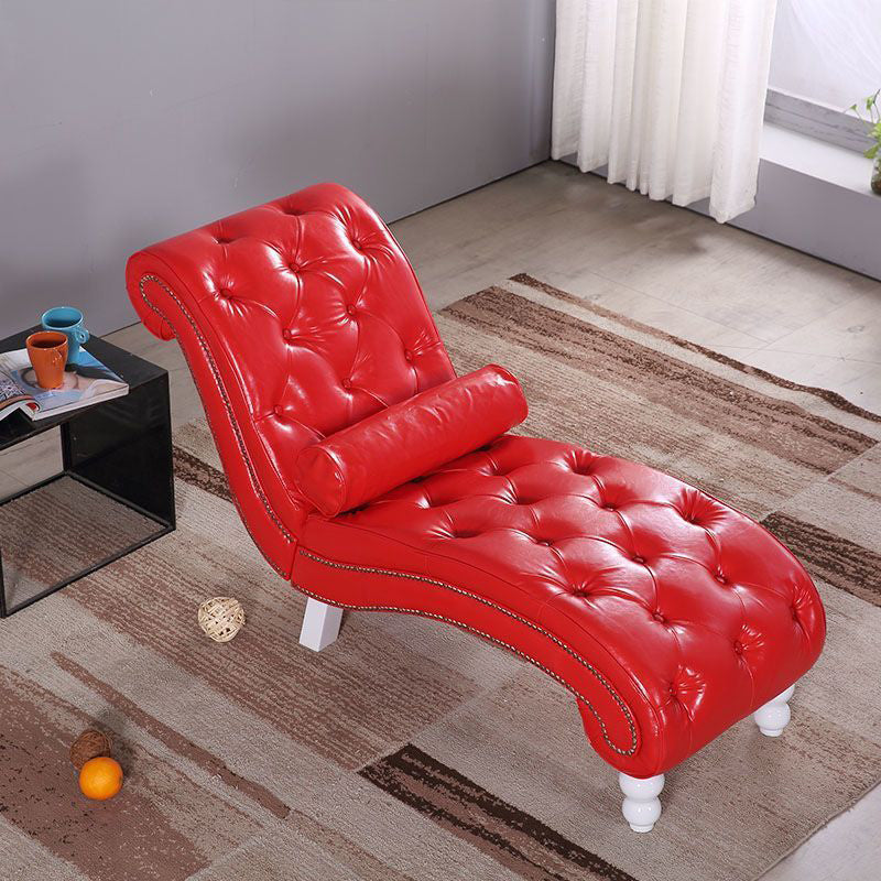 Luxurious European-Style Velvet and Leather Curved Chaise Lounge Recliner with Wooden Frame and Backrest – Perfect for Living Room or Bedroom