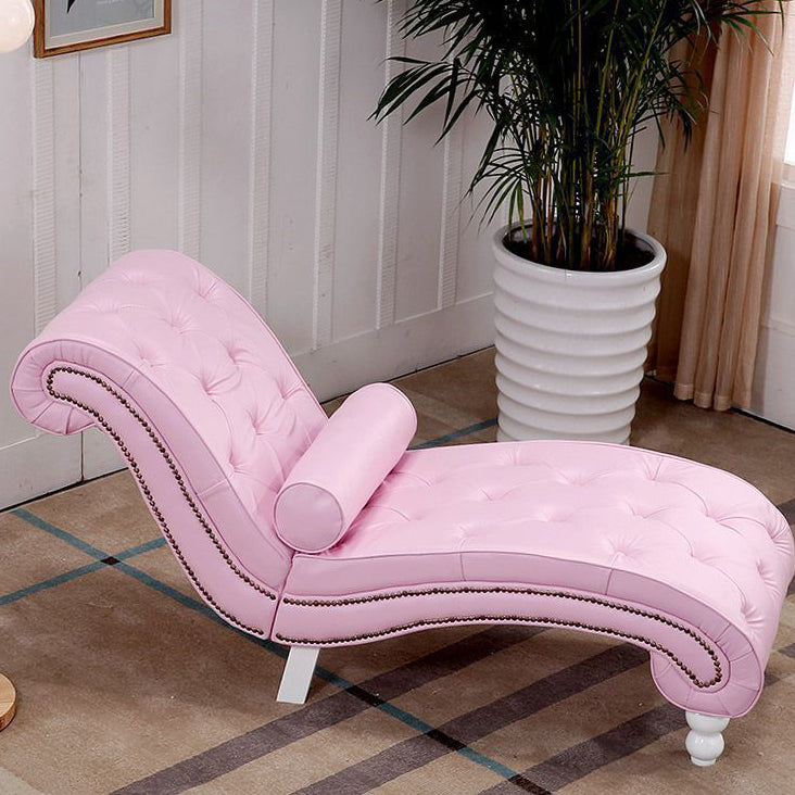 Luxurious European-Style Velvet and Leather Curved Chaise Lounge Recliner with Wooden Frame and Backrest – Perfect for Living Room or Bedroom