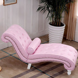 Luxurious European-Style Velvet and Leather Curved Chaise Lounge Recliner with Wooden Frame and Backrest – Perfect for Living Room or Bedroom