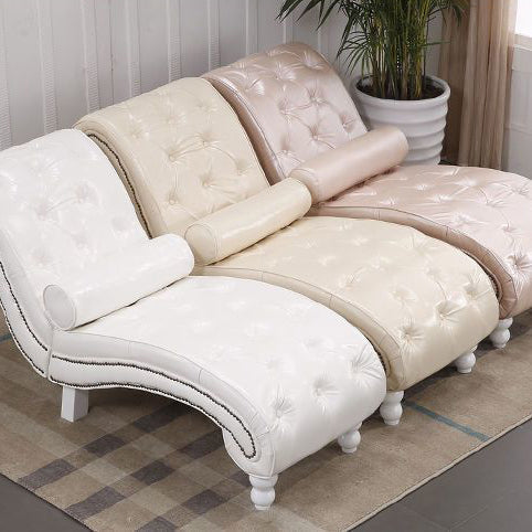 Luxurious European-Style Velvet and Leather Curved Chaise Lounge Recliner with Wooden Frame and Backrest – Perfect for Living Room or Bedroom