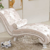 Luxurious European-Style Velvet and Leather Curved Chaise Lounge Recliner with Wooden Frame and Backrest – Perfect for Living Room or Bedroom