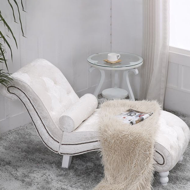 Luxurious European-Style Velvet and Leather Curved Chaise Lounge Recliner with Wooden Frame and Backrest – Perfect for Living Room or Bedroom
