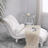 Luxurious European-Style Velvet and Leather Curved Chaise Lounge Recliner with Wooden Frame and Backrest – Perfect for Living Room or Bedroom