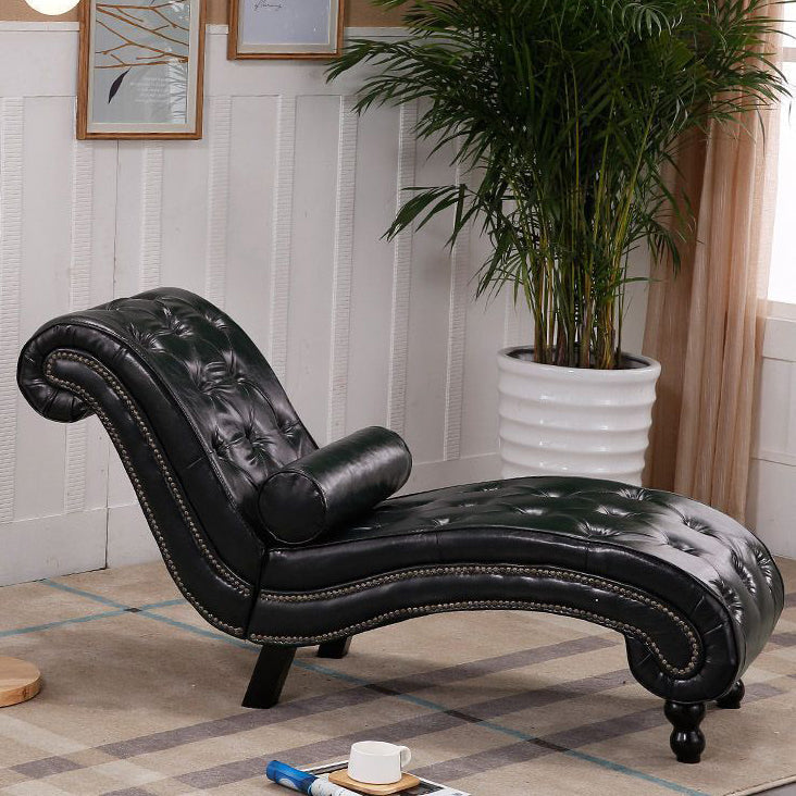 Luxurious European-Style Velvet and Leather Curved Chaise Lounge Recliner with Wooden Frame and Backrest – Perfect for Living Room or Bedroom