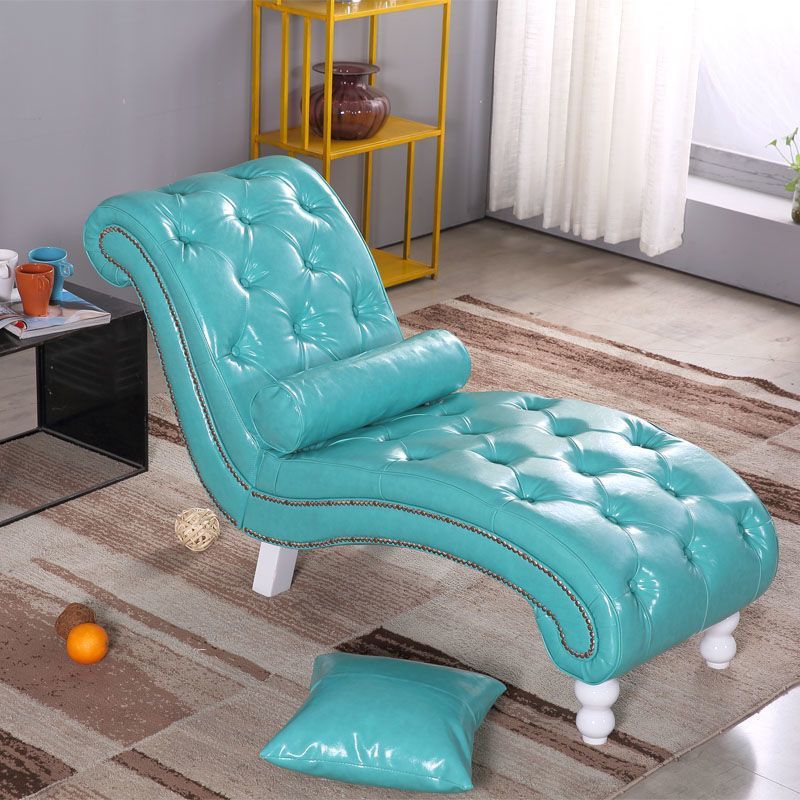 Luxurious European-Style Velvet and Leather Curved Chaise Lounge Recliner with Wooden Frame and Backrest – Perfect for Living Room or Bedroom