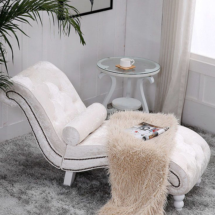 Luxurious European-Style Velvet and Leather Curved Chaise Lounge Recliner with Wooden Frame and Backrest – Perfect for Living Room or Bedroom