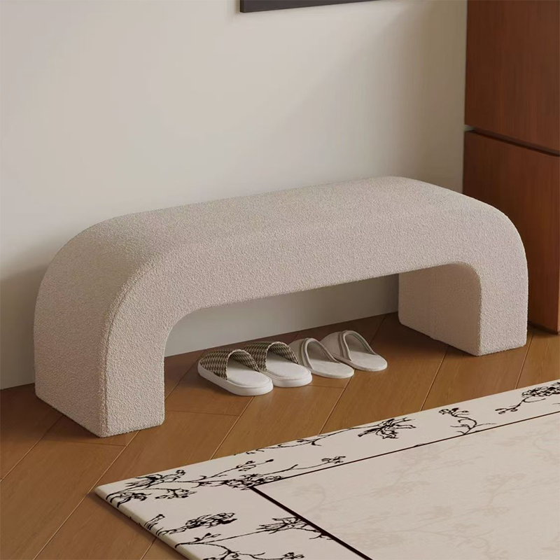 Sleek Modern Minimalist Wood, Lambswool & PU Leather Rectangular Bench for Entryway & Living Room