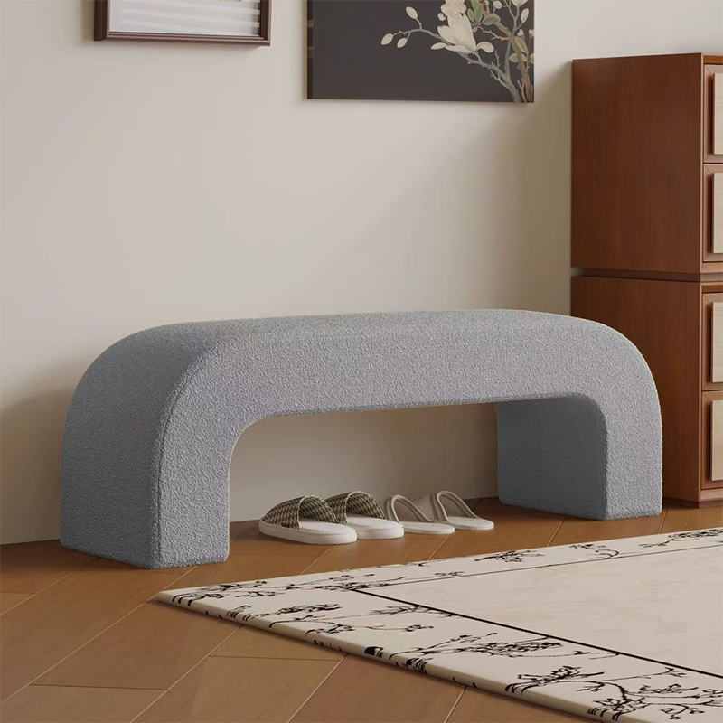 Sleek Modern Minimalist Wood, Lambswool & PU Leather Rectangular Bench for Entryway & Living Room