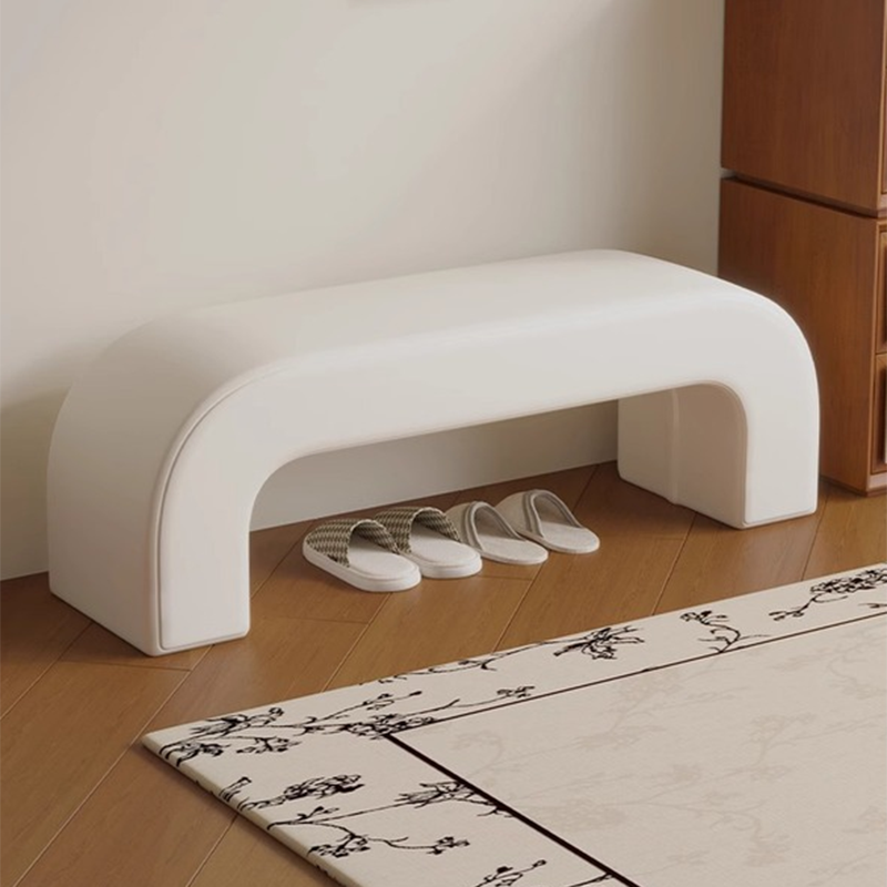 Sleek Modern Minimalist Wood, Lambswool & PU Leather Rectangular Bench for Entryway & Living Room