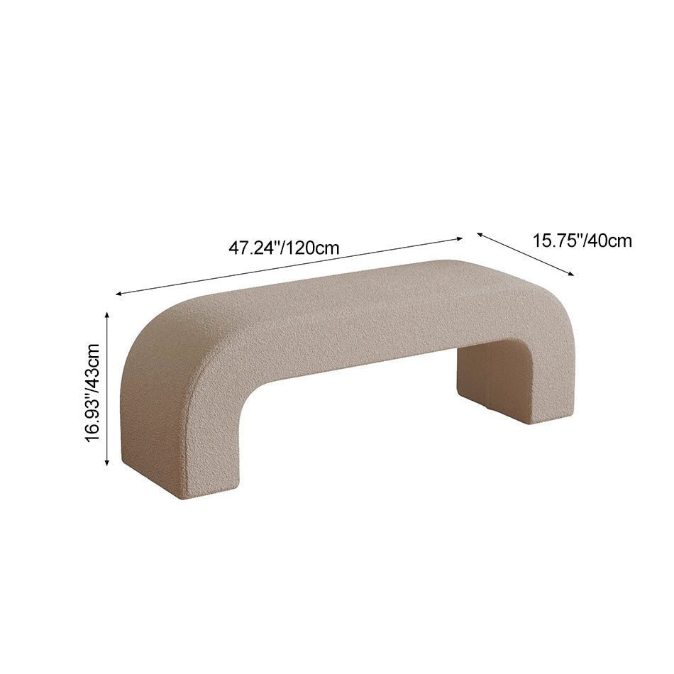 Sleek Modern Minimalist Wood, Lambswool & PU Leather Rectangular Bench for Entryway & Living Room