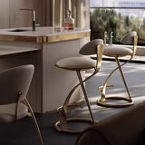 Luxurious Modern Round Bar Stool in Microfiber Leather & Stainless Steel with Backrest and Footrest for Kitchen & Bar
