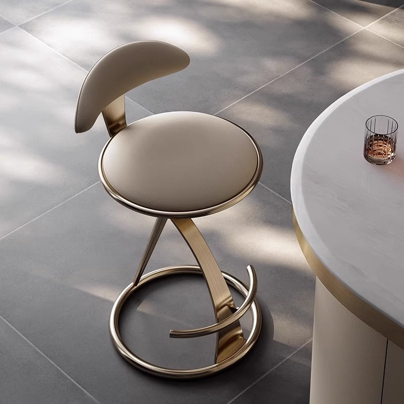 Luxurious Modern Round Bar Stool in Microfiber Leather & Stainless Steel with Backrest and Footrest for Kitchen & Bar