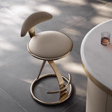 Luxurious Modern Round Bar Stool in Microfiber Leather & Stainless Steel with Backrest and Footrest for Kitchen & Bar