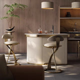 Luxurious Modern Round Bar Stool in Microfiber Leather & Stainless Steel with Backrest and Footrest for Kitchen & Bar