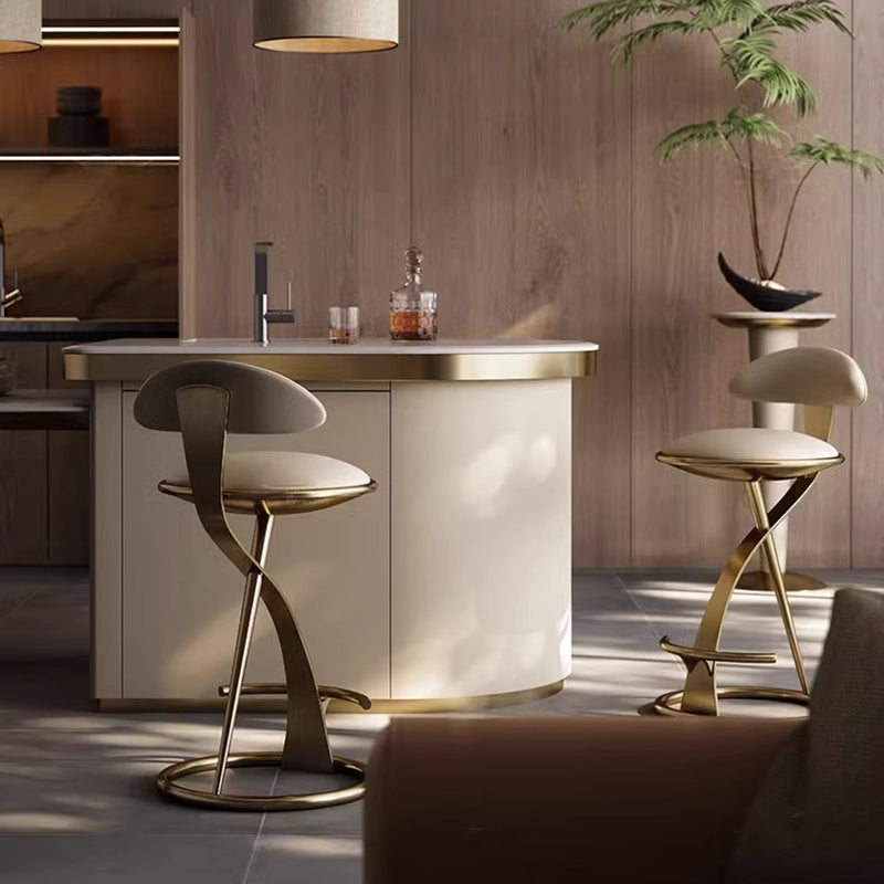 Luxurious Modern Round Bar Stool in Microfiber Leather & Stainless Steel with Backrest and Footrest for Kitchen & Bar