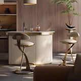 Luxurious Modern Round Bar Stool in Microfiber Leather & Stainless Steel with Backrest and Footrest for Kitchen & Bar