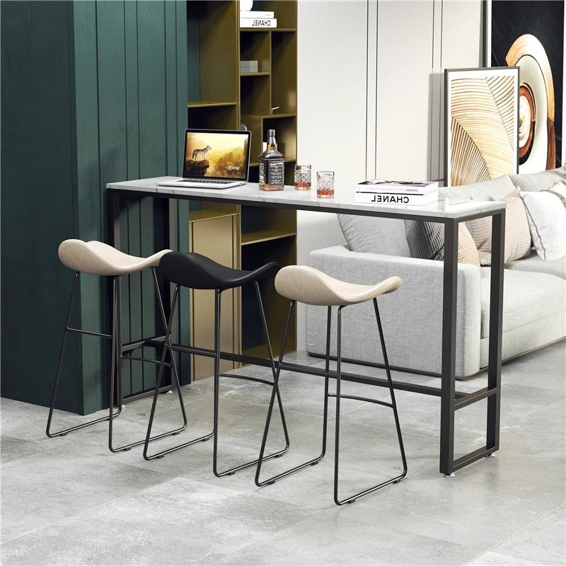 Modern Scandinavian PU Leather & Iron Triangle Bar Stool with Backrest and Footrest for Kitchen & Bar