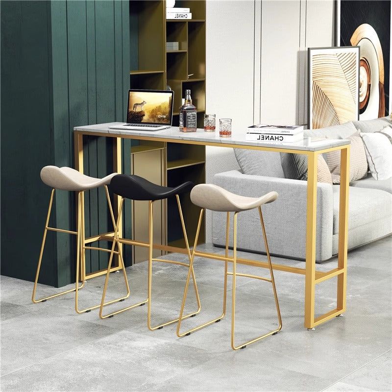 Modern Scandinavian PU Leather & Iron Triangle Bar Stool with Backrest and Footrest for Kitchen & Bar
