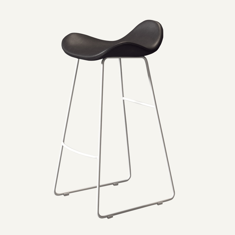 Modern Scandinavian PU Leather & Iron Triangle Bar Stool with Backrest and Footrest for Kitchen & Bar