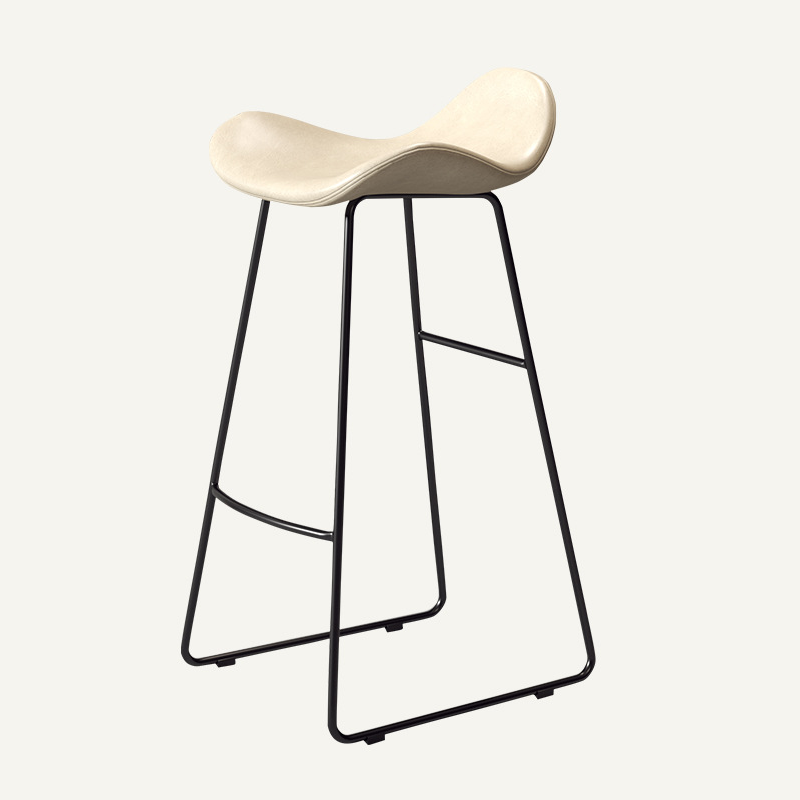 Modern Scandinavian PU Leather & Iron Triangle Bar Stool with Backrest and Footrest for Kitchen & Bar