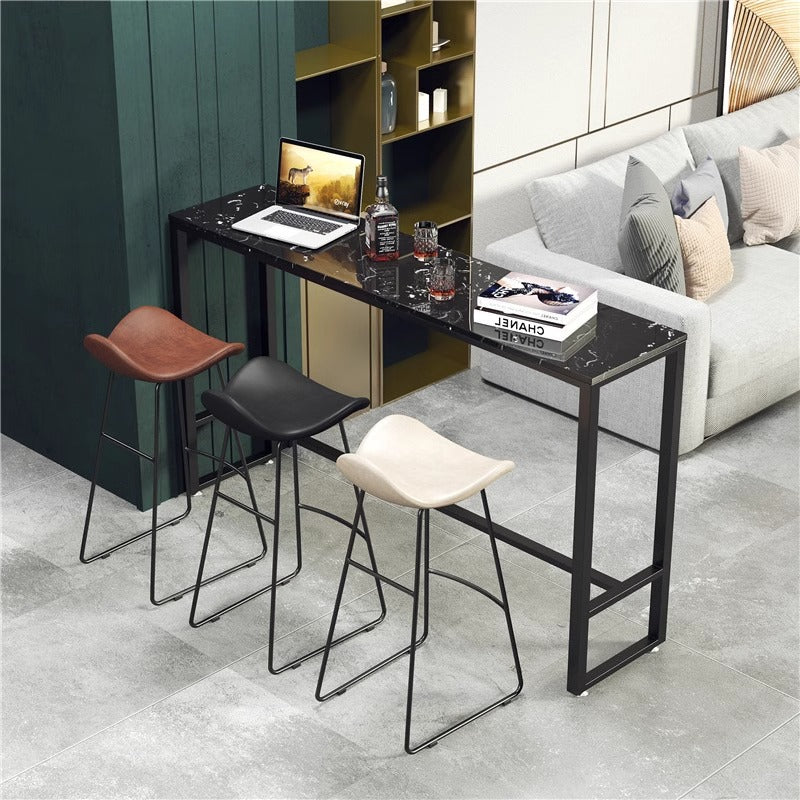 Modern Scandinavian PU Leather & Iron Triangle Bar Stool with Backrest and Footrest for Kitchen & Bar