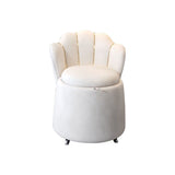 Nordic Contemporary Velvet Wood Vanity Stool with Round Petal-Back, Storage and Backrest – Ideal Bedroom Seating