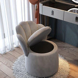 Nordic Contemporary Velvet Wood Vanity Stool with Round Petal-Back, Storage and Backrest – Ideal Bedroom Seating