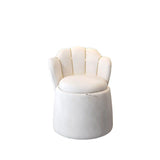 Nordic Contemporary Velvet Wood Vanity Stool with Round Petal-Back, Storage and Backrest – Ideal Bedroom Seating