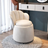 Nordic Contemporary Velvet Wood Vanity Stool with Round Petal-Back, Storage and Backrest – Ideal Bedroom Seating