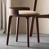 Modern Retro Ash Oak Wood Vanity Stool with Faux Leather Upholstery and Backrest – Round Bedroom Vanity Chair
