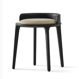 Modern Retro Ash Oak Wood Vanity Stool with Faux Leather Upholstery and Backrest – Round Bedroom Vanity Chair